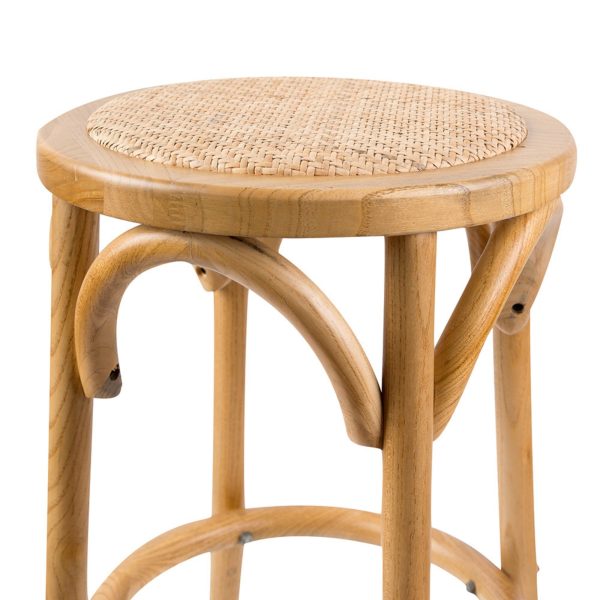 Aster Round Bar Stools Dining Stool Chair Solid Birch Timber Rattan Seat – Oak