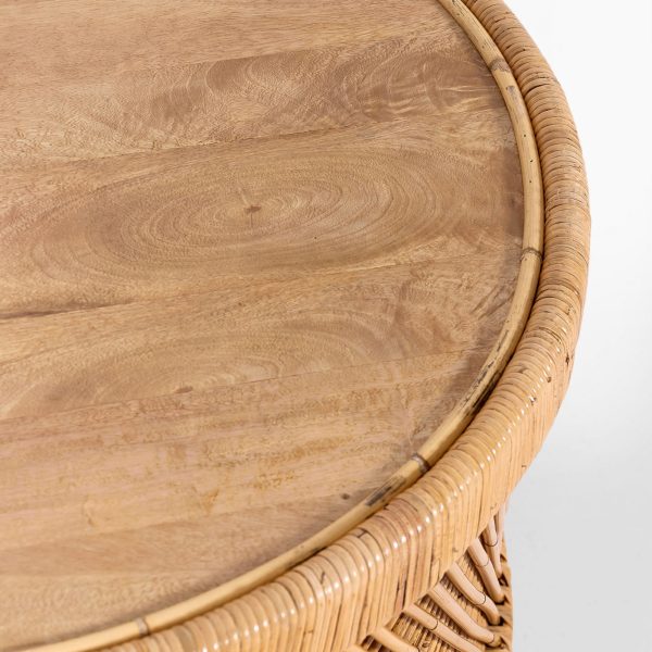 Freesia 80cm Round Coffee Table Mango Wood Top Rattan Frame – Natural