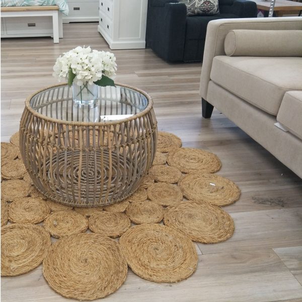 Sage 70cm Glass Topped Rattan Round Coffee Table – Natural