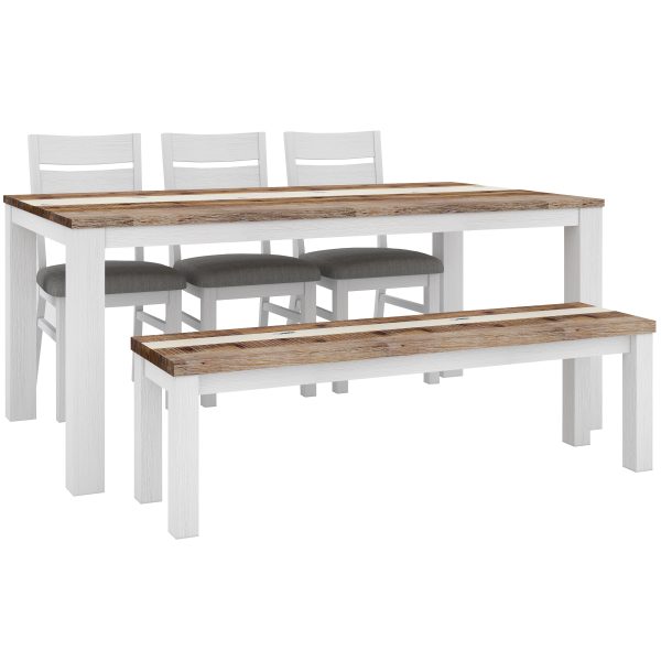 Orville 5pc Dining Set 1.8m Table 3 Chair 1.5m Bench Solid Timber – Multi Color