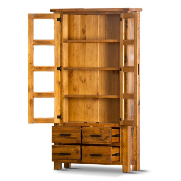 Teasel Display Unit Glass Door Bookcase Solid Pine Timber Wood – Rustic Oak