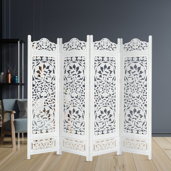 Koch 4 Panel Room Divider Screen Privacy Shoji Timber Wood Stand – White