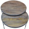 Nolana  2pc Mango Wood and Metal Round Nesting 80cm Coffee Table Set – Natural