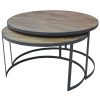 Nolana  2pc Mango Wood and Metal Round Nesting 80cm Coffee Table Set – Natural