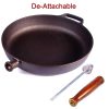 Pre-Seasoned 29cm Cast Iron Fry Pan Cookware Heat-Resistant Wooden Handle