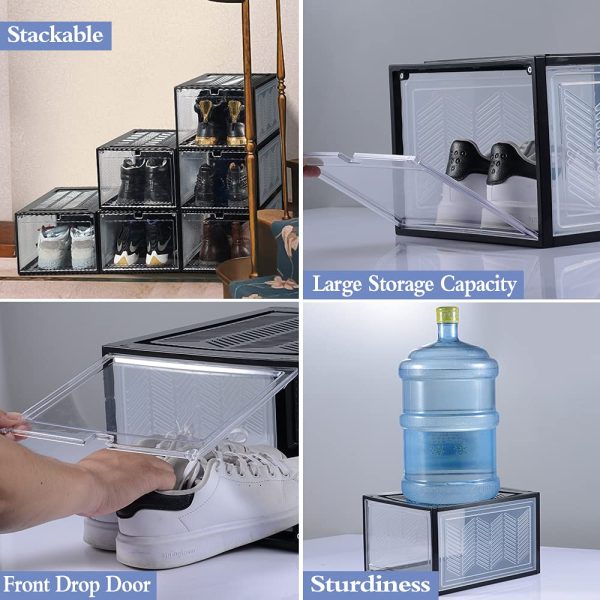 Large Shoe Storage Boxes Stackable Shoe Box Organisers Containers Display Cases Bins Magnetic Door