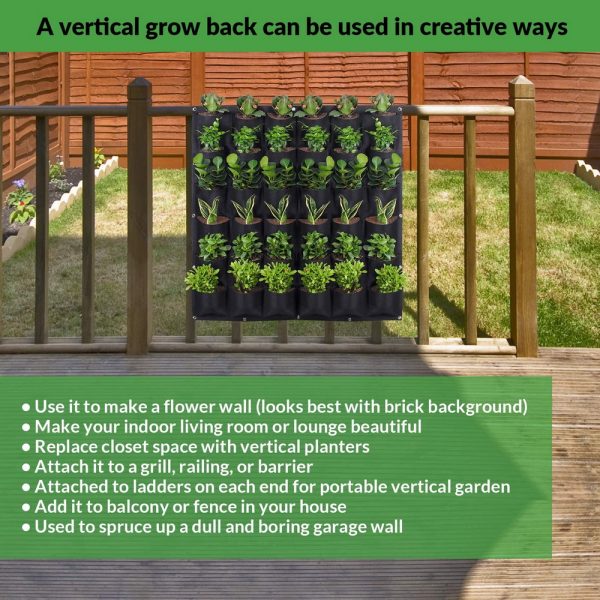 36 Pockets Wall Hanging Planter Planting Grow Bag Vertical Garden Vegetable Flower Black
