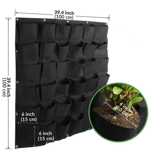 36 Pockets Wall Hanging Planter Planting Grow Bag Vertical Garden Vegetable Flower Black
