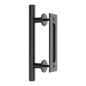 30cm Pull and Flush Barn Door Handle Square Handles set of Frosted Black Surface