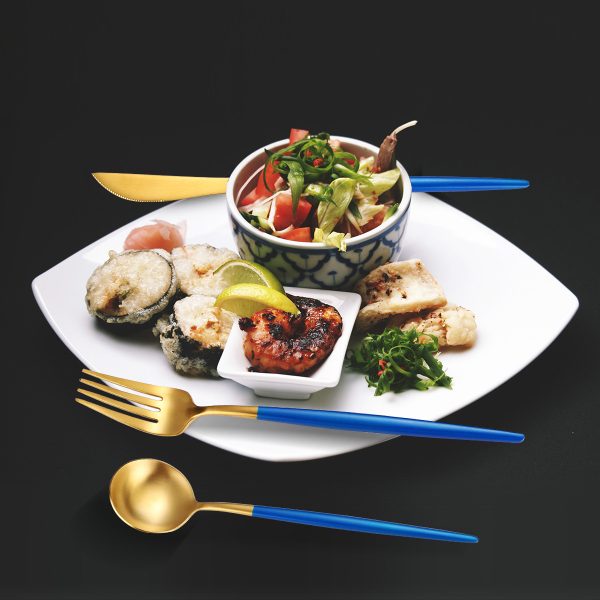 5-Piece Stainless Steel Blue Color Set, Knife Fork Spoon Flatware Set Cutlery Set