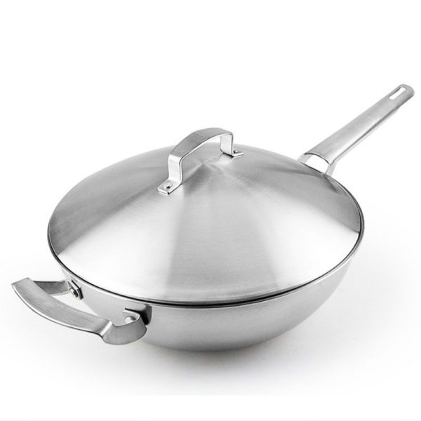 Professional 12 Inch 32cm Three-Layer 304Stainless Steel Chef’s Pan Wok with Lid