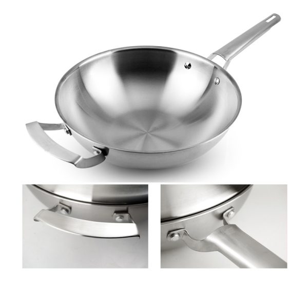 Professional 12 Inch 32cm Three-Layer 304Stainless Steel Chef’s Pan Wok with Lid