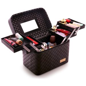 Travel Mirror Cosmetic Bag Foldable Tray Portable Makeup Organizer Case Storage Display Box