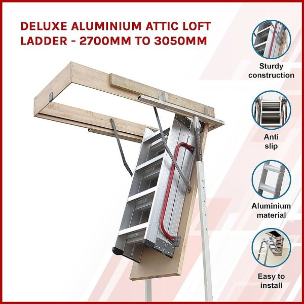 Deluxe Aluminium Attic Loft Ladder – 2700mm to 3050mm
