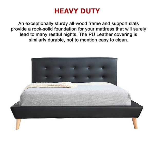 Double PU Leather Deluxe Bed Frame Black