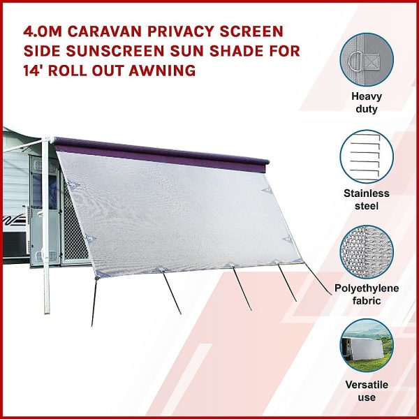 4.0m Caravan Privacy Screen Side Sunscreen Sun Shade for 14′ Roll Out Awning