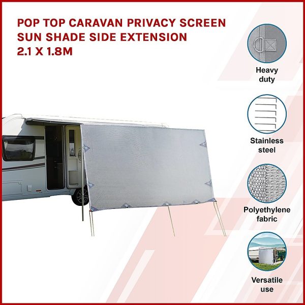 Pop Top Caravan Privacy Screen Sun Shade Side Extension 2.1 x 1.8m