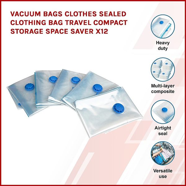 Vacuum Bags Clothes Sealed Clothing Bag Travel Compact Storage Space Saver x12