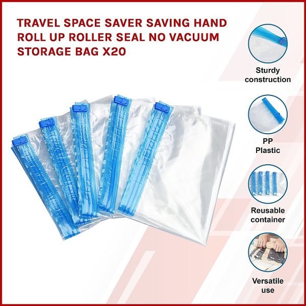Travel Space Saver Saving Hand Roll Up Roller Seal No Vacuum Storage Bag x20