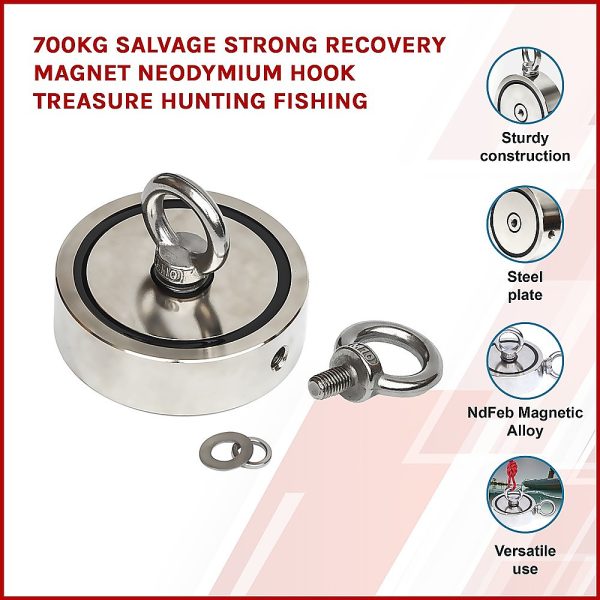 700Kg Salvage Strong Recovery Magnet Neodymium Hook Treasure Hunting Fishing