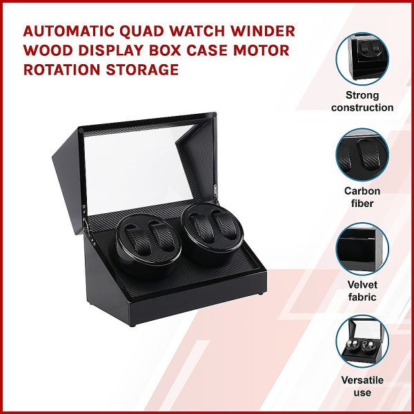 Automatic Quad Watch Winder Wood Display Box Case Motor Rotation Storage