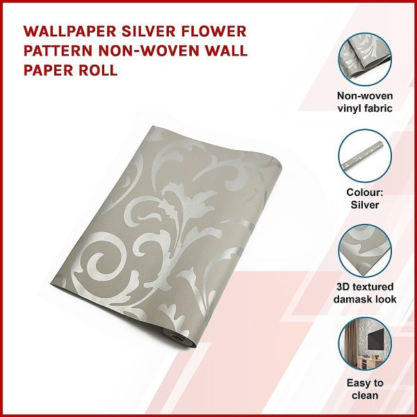 Wallpaper Silver Flower Pattern Non-woven Wall Paper Roll