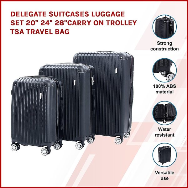 Delegate Suitcases Luggage Set 20″ 24″ 28″Carry On Trolley TSA Travel Bag