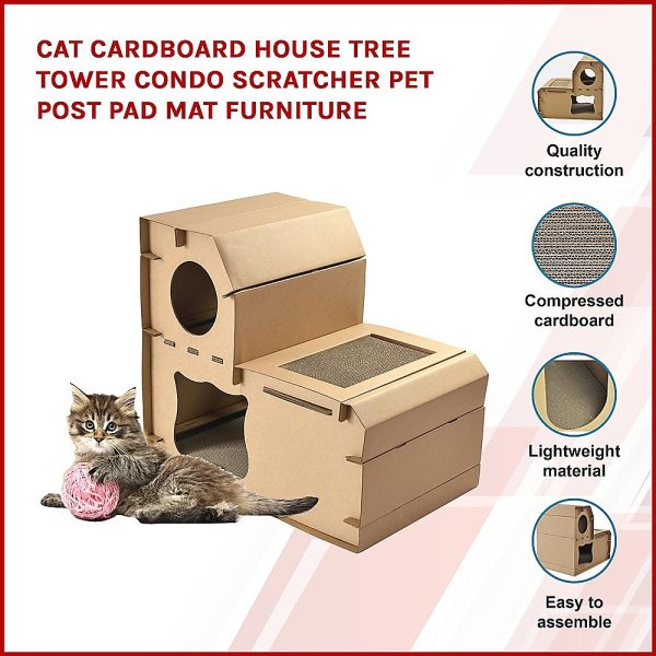 Cat Cardboard House Tree Tower Condo Scratcher Pet Post Pad Mat Furniture