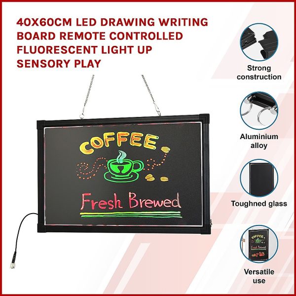 40x60cm LED Drawing Writing Board Remote Controlled Fluorescent Light Up Sensory Play