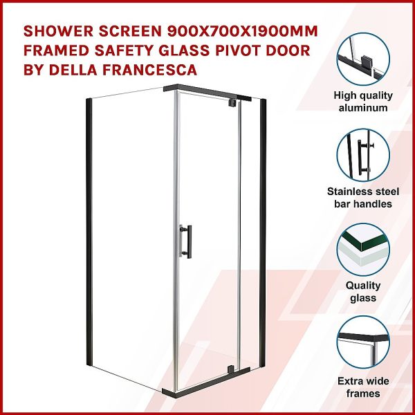 Shower Screen 900x700x1900mm Framed Safety Glass Pivot Door By Della Francesca