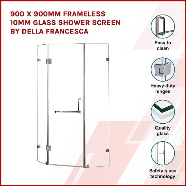 900 x 900mm Frameless 10mm Glass Shower Screen By Della Francesca