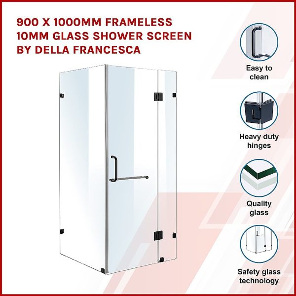 900 x 1000mm Frameless 10mm Glass Shower Screen By Della Francesca