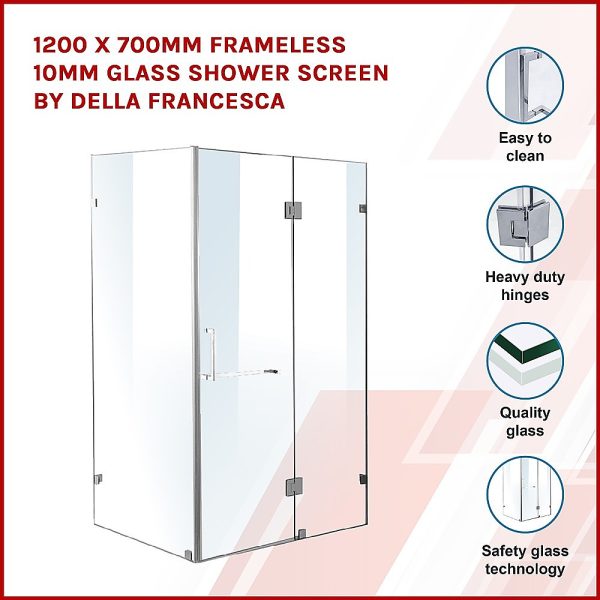 1200 x 700mm Frameless 10mm Glass Shower Screen By Della Francesca