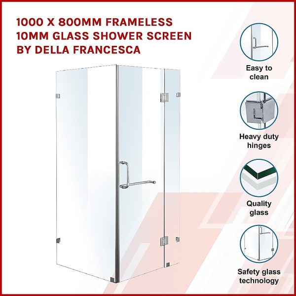 1000 x 800mm Frameless 10mm Glass Shower Screen By Della Francesca
