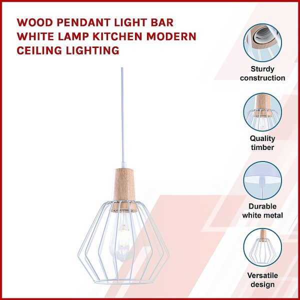 Wood Pendant Light Bar White Lamp Kitchen Modern Ceiling Lighting