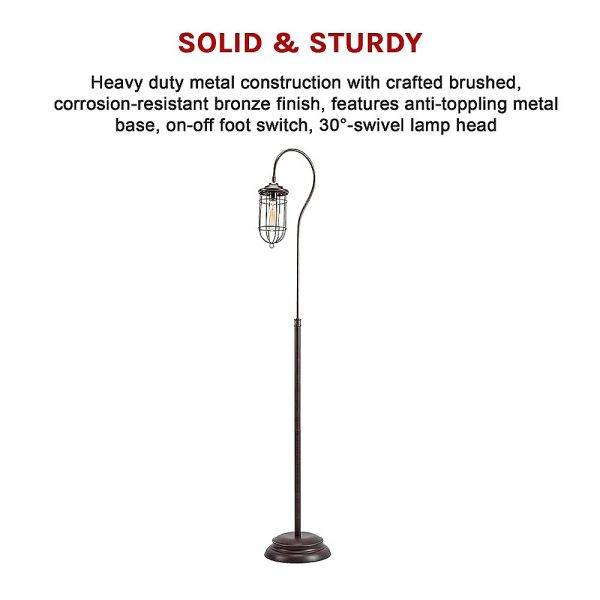 Industrial Floor Lamp with Adjustable Cage Shade Rustic Brushed in Bronze Finish