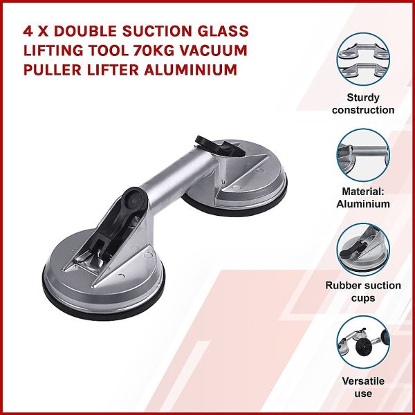 4 x Double Suction Glass Lifting Tool 70kg Vacuum Puller Lifter Aluminium