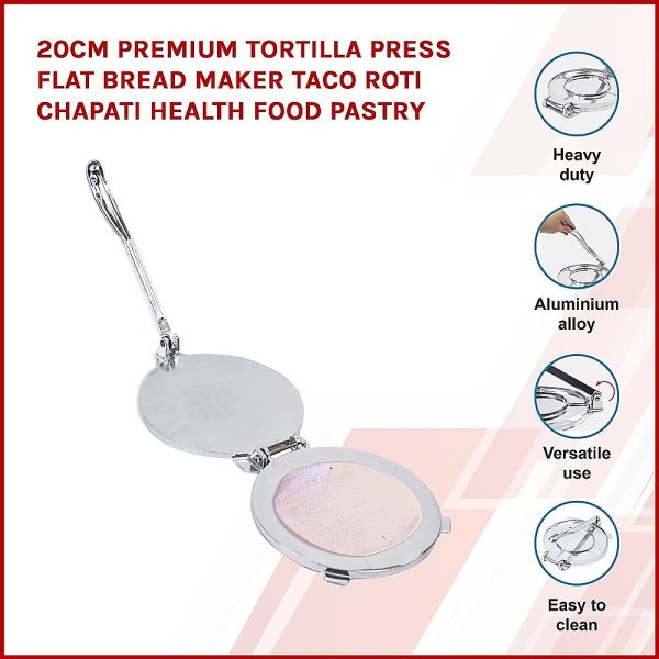 20cm Premium Tortilla Press Flat Bread Maker Taco Roti Chapati Health Food Pastry