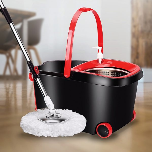 Rotating Mop and Bucket Set with Wheels and 4 Microfibre Mop Heads
