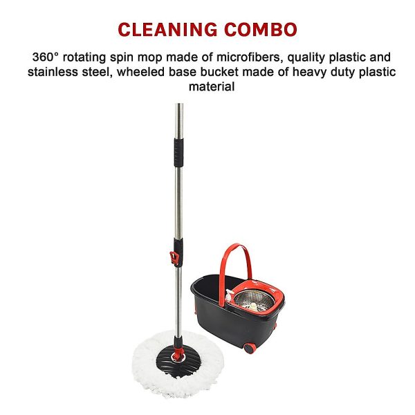 Rotating Mop and Bucket Set with Wheels and 4 Microfibre Mop Heads