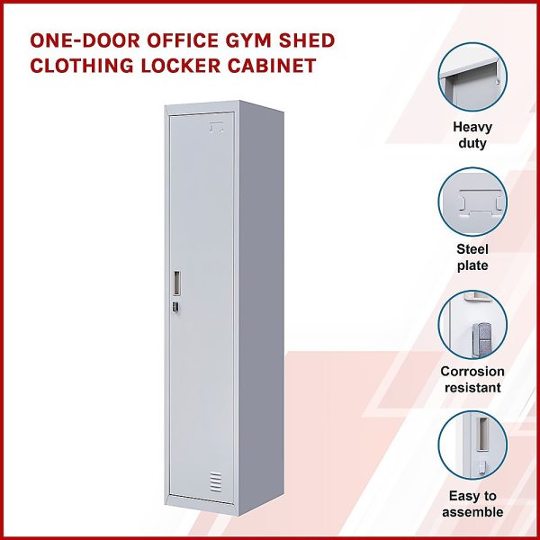 Padlock-operated lock One-Door Office Gym Shed Clothing Locker Cabinet Grey