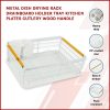 Metal Dish Drying Rack Drainboard Holder Tray Kitchen Plates Cutlery Wood Handle