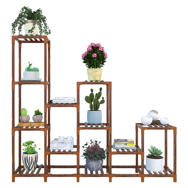 Indoor Outdoor Garden Plant Stand Planter Flower Pot Shelf Wooden Shelving – 12 Shelves
