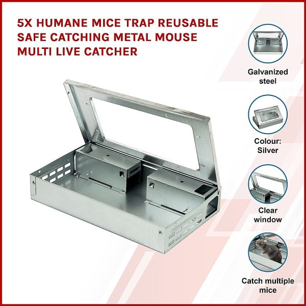 5 x Humane Mice Trap Reusable Safe Catching Metal Mouse Multi Live Catcher