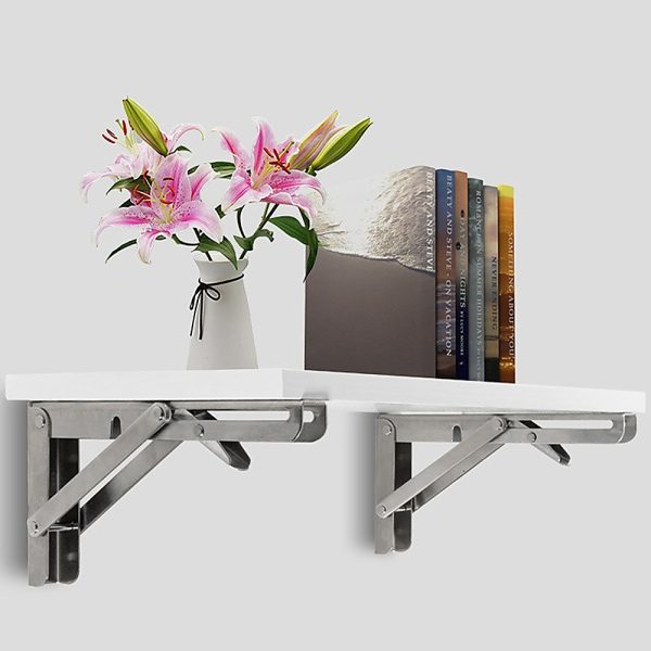 2x 20″ Stainless Steel Folding Table Bracket Shelf Bench 50kg Load Heavy Duty