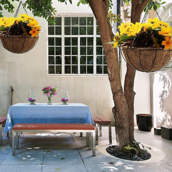 4 X Large Garden Hanging Basket With Coir Liner & Chain Flower Plant Pots Baskets
