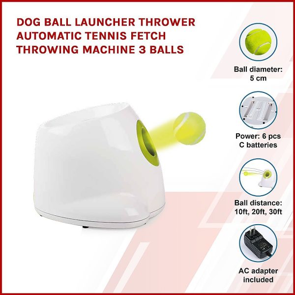 Dog Ball Launcher Thrower Automatic Tennis Fetch Throwing Machine 3 Balls