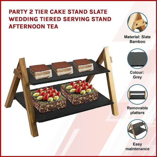 Party 2 Tier Cake Stand Slate Wedding Tiered Serving Stand Afternoon Tea