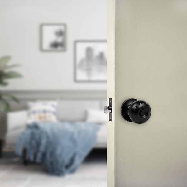 Door Handle Set Privacy Function Round Black