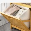Bamboo 2-in-1 Laundry Hamper Side Table with 2 Shelves and Clothes Basket
